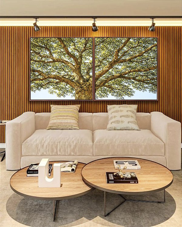 Duo de Quadros Quadrados Paisagem Copa de Árvore iluminada Natureza Canvas Moldura