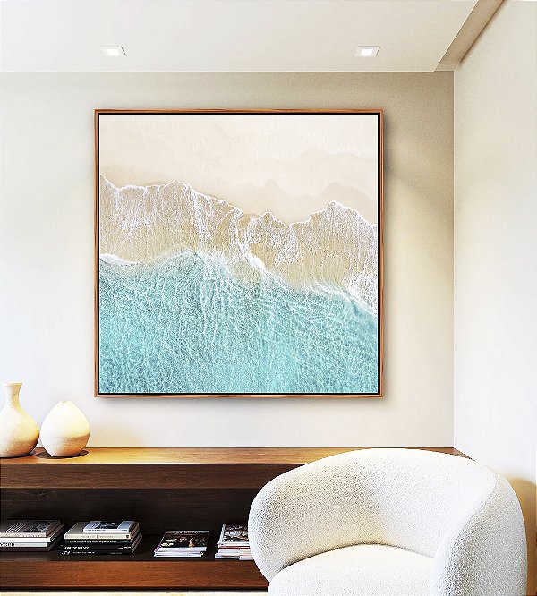 Quadro Quadrado Praia Paradisíaca Mar Turquesa Cristalino Natureza Canvas Moldura