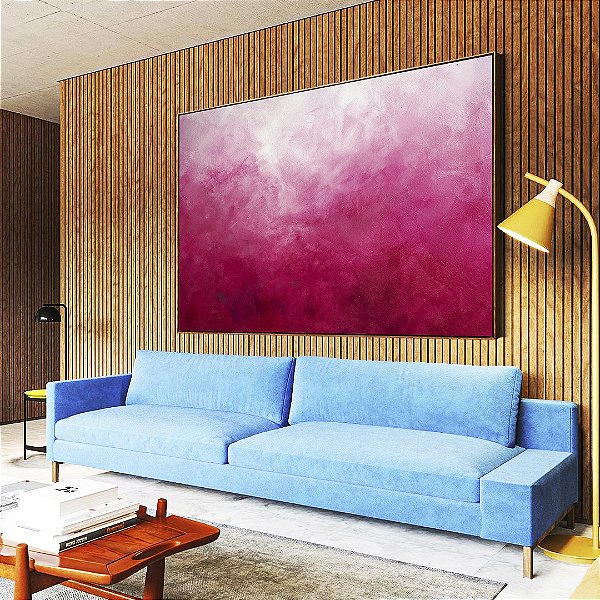 Quadro Horizontal Abstrato Degradê Rosa Pink Fúcsia Textura Canvas Moldura