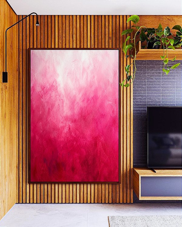 Quadro Vertical Abstrato Degradê Rosa Pink Fúcsia Textura Canvas Moldura