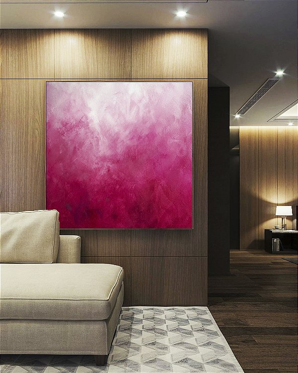Quadro Quadrado Abstrato Degradê Rosa Pink Fúcsia Textura Canvas Moldura