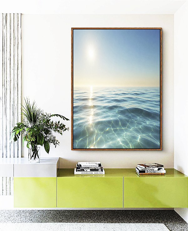 Quadro Vertical Mar Cristalino Azul Turquesa Sol Céu Claro Canvas Moldura