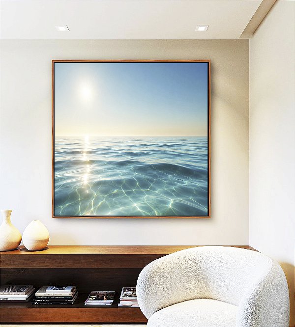 Quadro Quadrado Mar Cristalino Azul Turquesa Sol Céu Claro Canvas Moldura