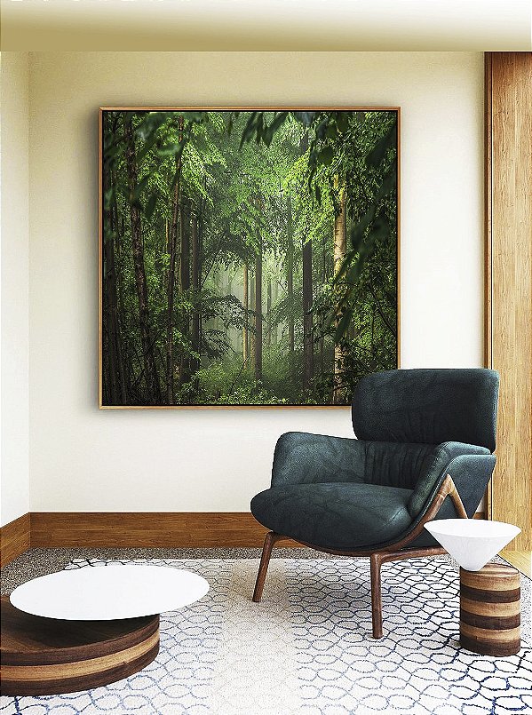 Quadro Quadrado Floresta Verde Intenso Serenidade Natureza Paisagem Canvas Moldura