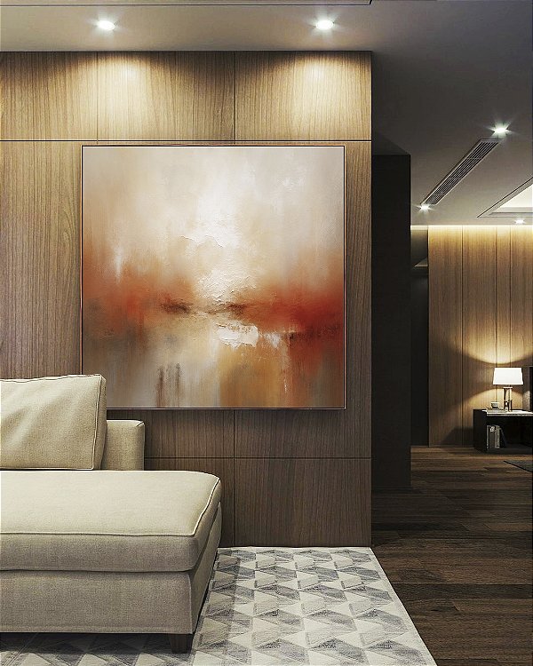 Quadro Quadrado Abstrato Terracota Cinza Concreto Branco Textura Canvas Moldura