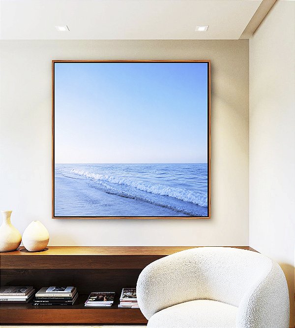 Quadro Quadrado Mar Azul Claro Ondas Suaves Céu Limpo Natureza Canvas Moldura