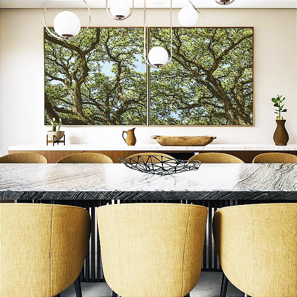 Duo de Quadros Quadrados Copa de Árvores Verdes Imponentes Céu Azul Natureza Canvas Moldura