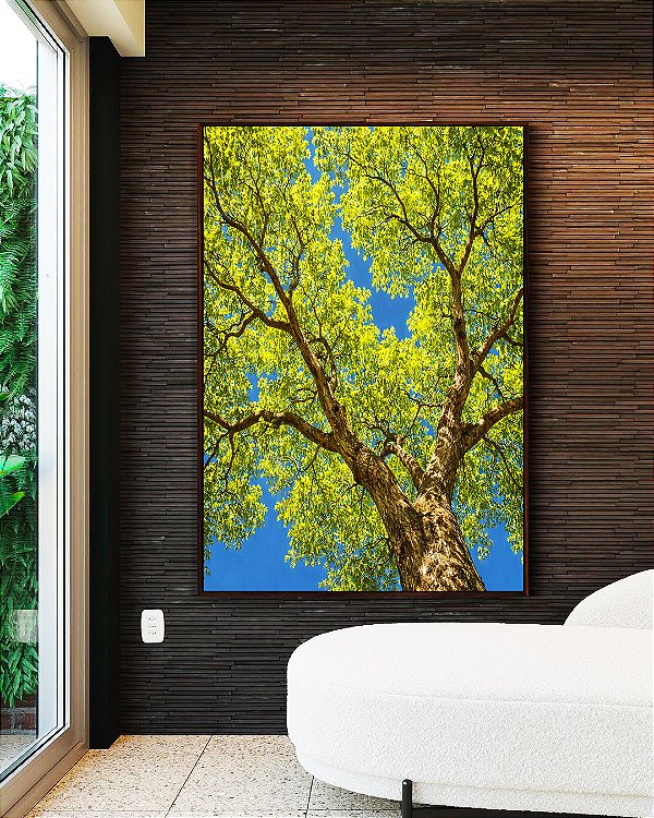 Quadro Vertical Árvore Folhas Verde Vívido Céu Azul Intenso Natureza Paisagem Canvas Moldura