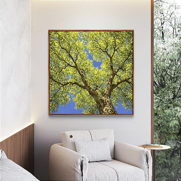 Quadro Quadrado Árvore Folhas Verde Vívido Céu Azul Intenso Natureza Paisagem Canvas Moldura