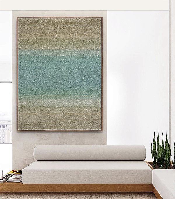 Quadro Vertical Abstrato Textura Azul Turquesa Areia Bege Marrom Canvas Moldura