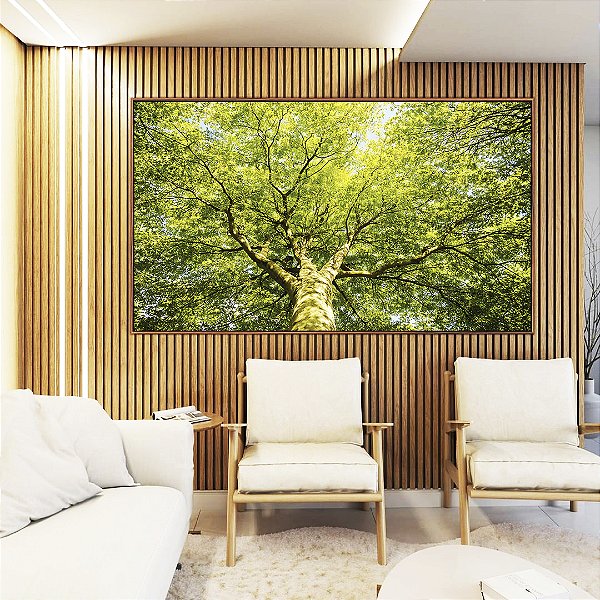 Quadro Horizontal Árvore Galhos Folhas em Verde Intenso Vivo Natureza Paisagem Canvas Moldura