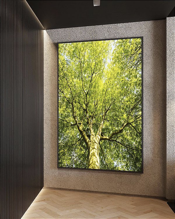 Quadro Vertical Árvore Galhos Folhas em Verde Intenso Vivo Natureza Paisagem Canvas Moldura