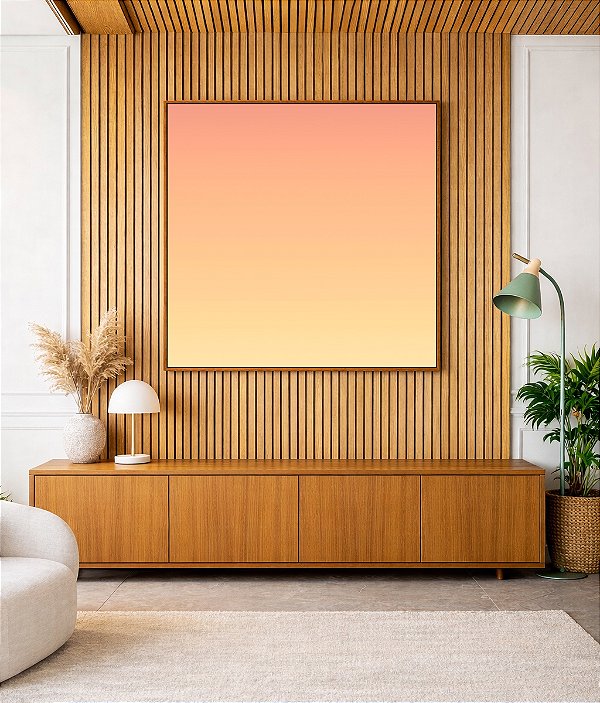 Quadro Quadrado Abstrato Degradê Rosé Bege e Pêssego Canvas Moldura