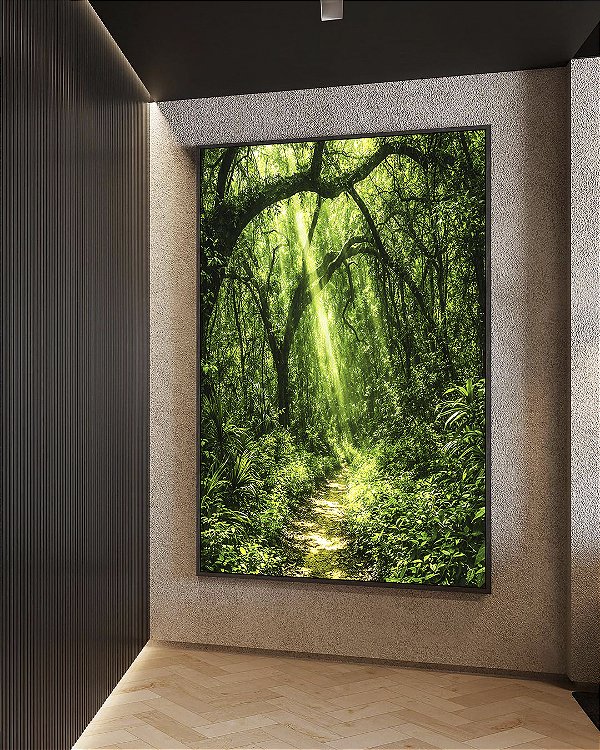 Quadro Vertical Caminho Estrada Floresta Árvore Verde Intenso Canvas Moldura