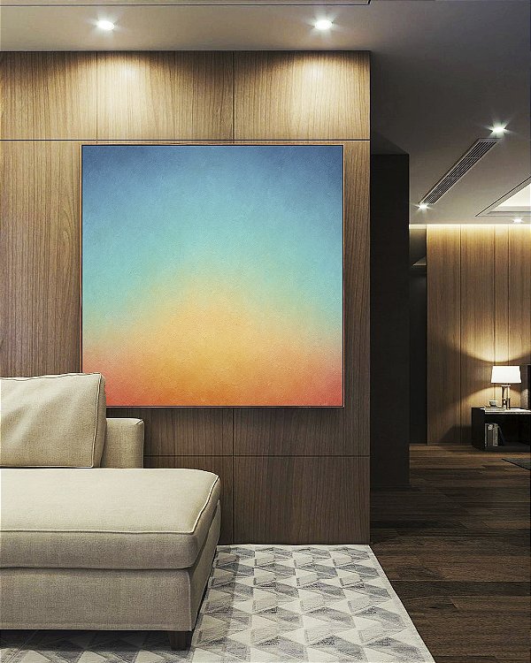 Quadro Quadrado Abstrato Degradê Textura Azul Turquesa Coral Canvas Moldura