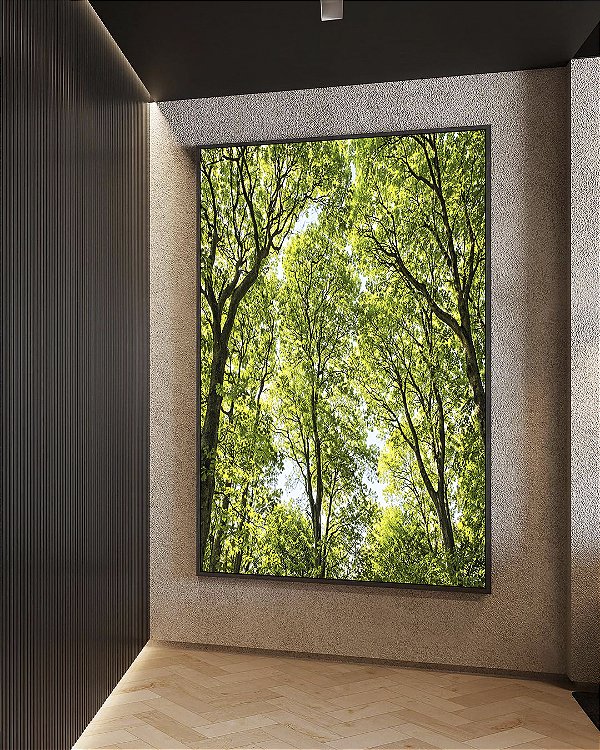 Quadro Vertical Copa de Árvores Verde Vibrante Céu Claro Natureza Canvas Moldura