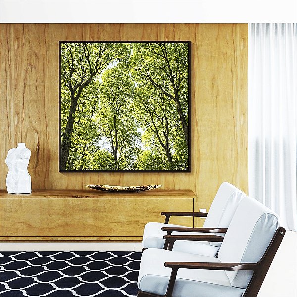Quadro Quadrado Copa de Árvores Verde Vibrante Céu Claro Natureza Canvas Moldura