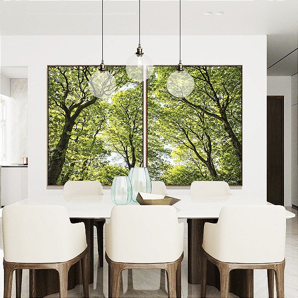 Duo de Quadros Copa de Árvores Verde Vibrante Céu Claro Natureza Canvas Moldura