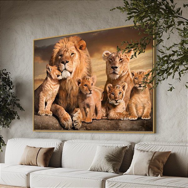 QUADRO DECORATIVO ELEGANCE FAMILIA LEÃO - LEOA - FILHOTE