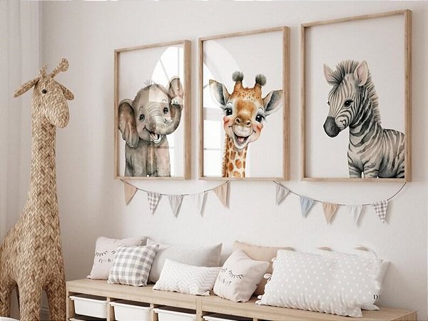 kit 3 quadros safari realista