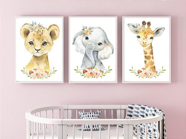 kit 3 quadros safari menina