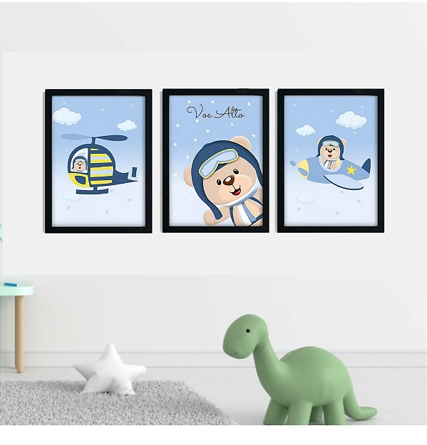 - kit 3 quadros urso aviador