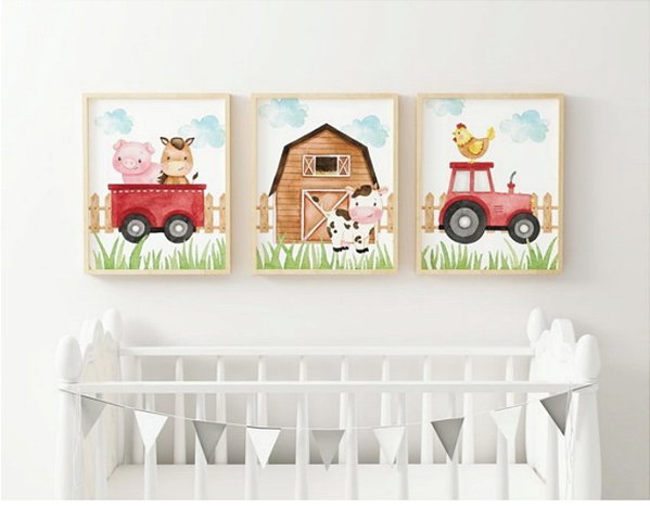 kit 3 quadros fazendinha