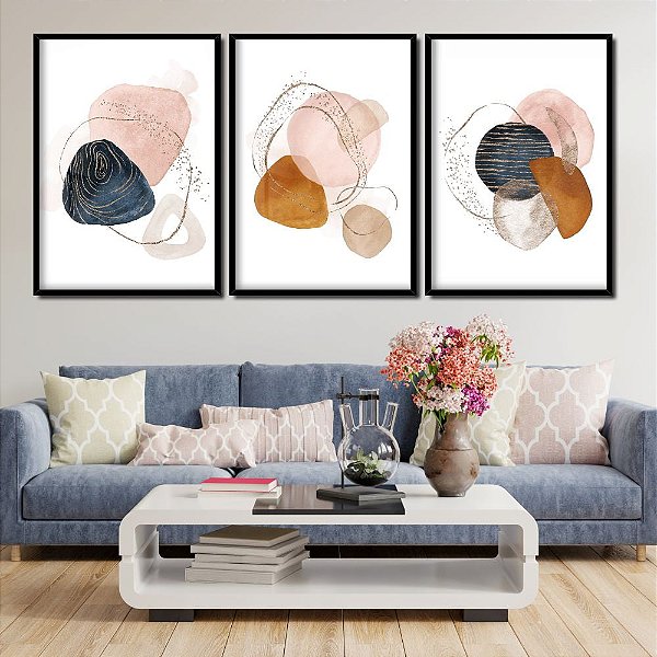 kit 3 quadros abstrato color