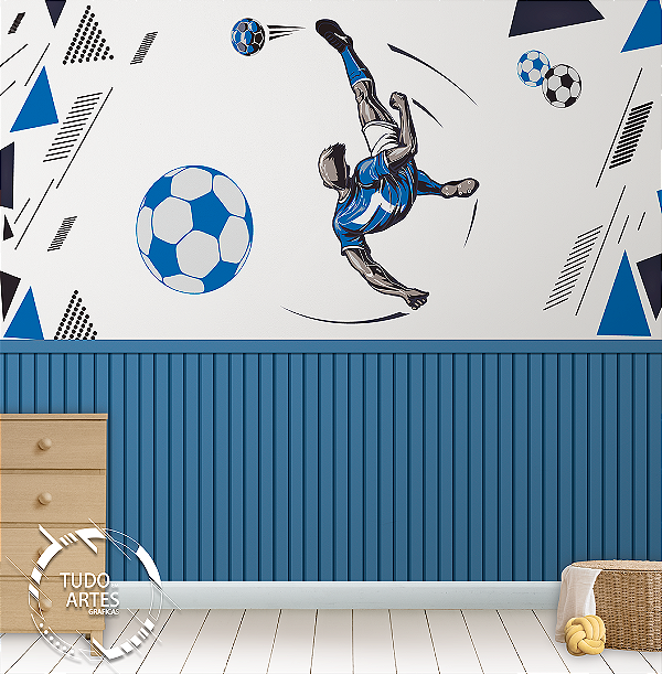 "Papel de Parede Futebol Infantil – Autocolante com Bola, Campo e Craques para Quarto de Menino"