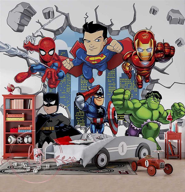 Papel de Parede Infantil Super-Heróis | Marvel, DC, Adesivo Decorativo Quarto de Menino