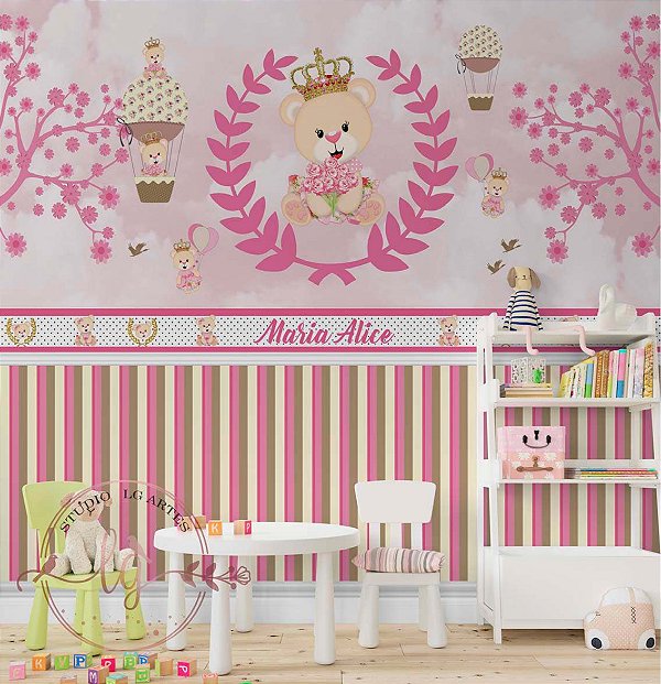 Papel de Parede Infantil Princesa Ursa | Autocolante, Fofinho e Encantador