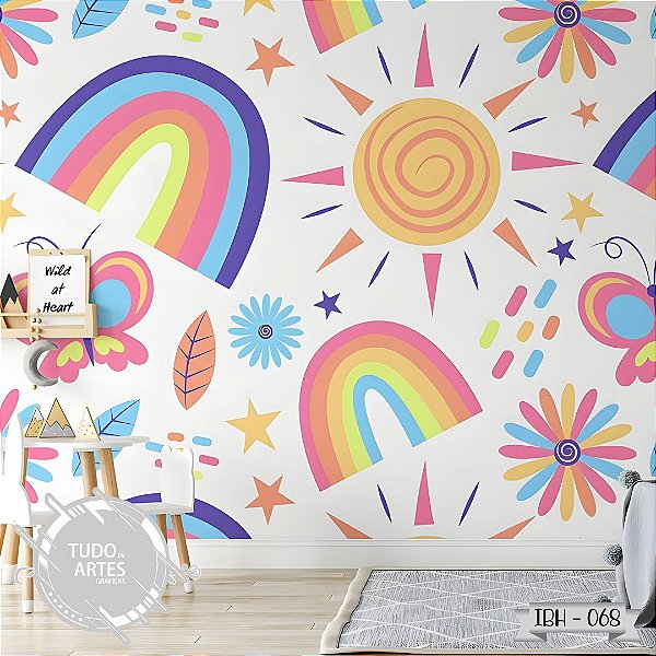 Papel de Parede Adesivo Arco-Íris com Cores Vivas – Decoração Encantadora para Meninas