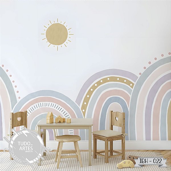 Papel de Parede Adesivo Arco-Íris aquarela – Decoração Encantadora para Meninas