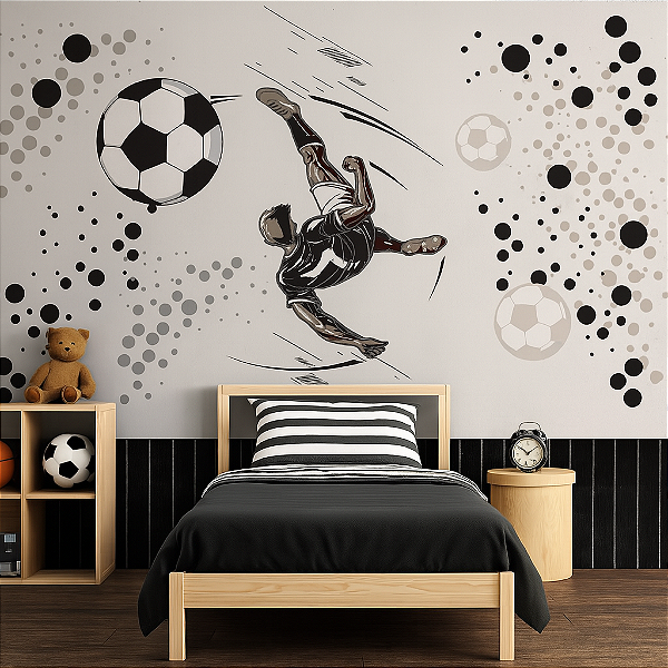 Papel de Parede Futebol Infantil – Autocolante com Bola, Campo e Craques para Quarto de Menino"