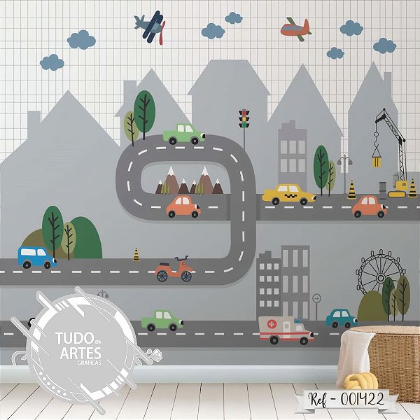 Papel de Parede Carros na Cidade para Quarto Infantil – Estilo Moderno e Divertido