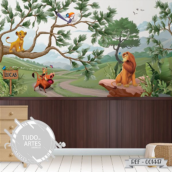 Papel de Parede Infantil  Rei Leão com Ripado Adesivo Personalizado com Nome- Decoração Quarto Infantil Auto Colante