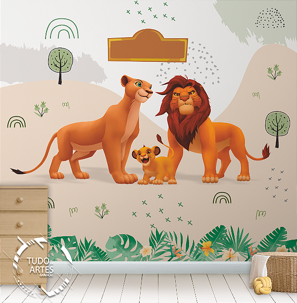 Papel de Parede Infantil  Rei Leão Personalizado com Nome- Decoração Quarto Infantil Auto Colante