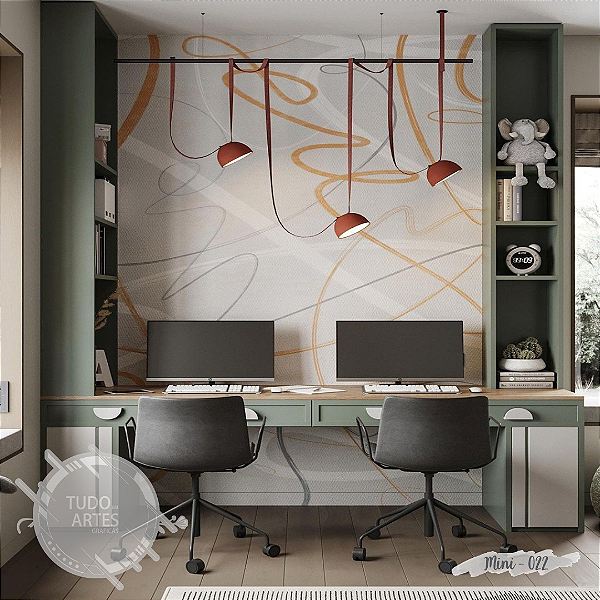 Papel de Parede Adesivo Abstrato Elegante – Linhas Artísticas em Tons Terrosos sobre Fundo Bege para Escritório ou Sala Moderna