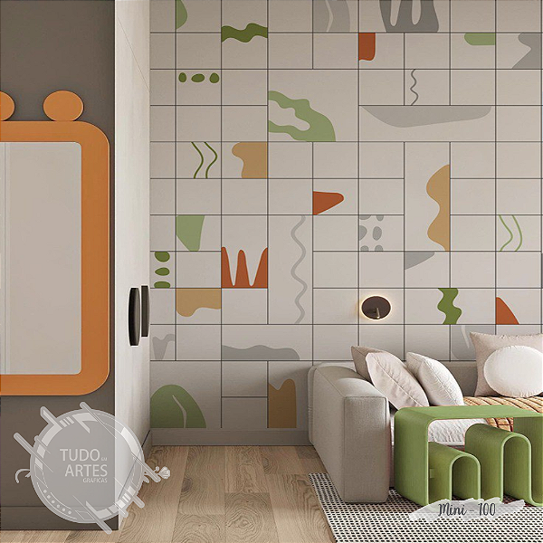 Papel de Parede Adesivo Geométrico Infantil Moderno – Formas Criativas Coloridas sobre Fundo Quadriculado