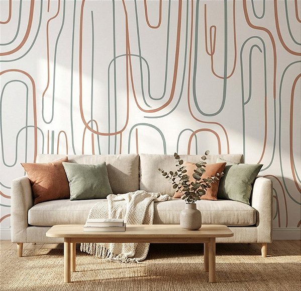 Papel de Parede Adesivo Abstrato para Sala cinza e terra