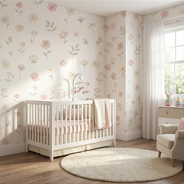 Papel de Parede Infantil Floral Clean Adesivo para Quarto de Menina e adolecente