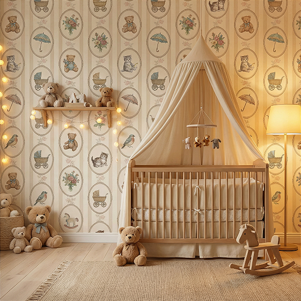 Papel de Parede Adesivo para Quarto Infantil e Bebê Ursinho Vintage