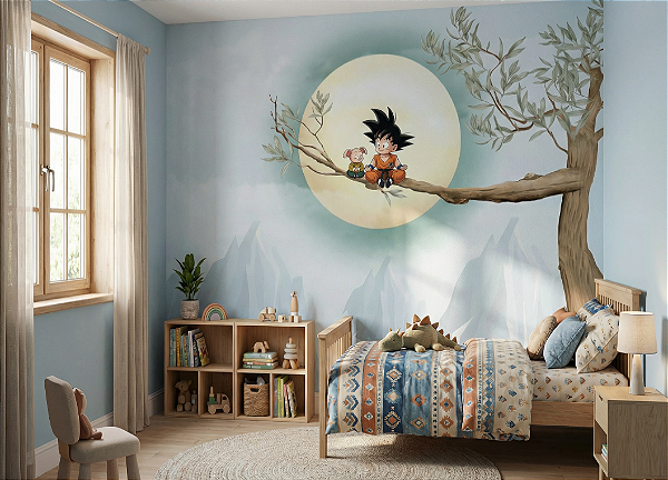 Papel de Parede Infantil Anime Dragonball Tons Aquarela - Decoração Quarto Infantil Bebê Unissex Auto Colante