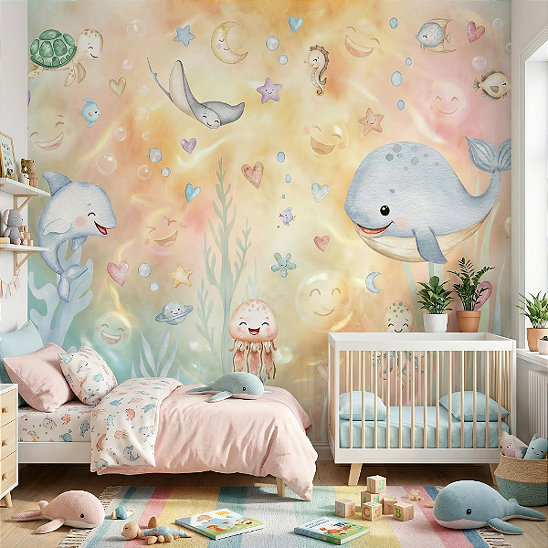 Papel de Parede Infantil fundo do mar Decoração Quarto Infantil juvenil Unissex Auto Colante