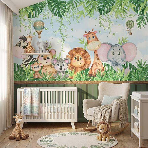 Papel de Parede para quarto Infantil Safari com ripado adesivo – Adesivo Decorativo para Quarto Casal infantil unissex