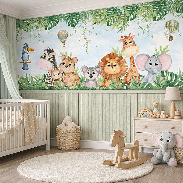 Papel de Parede para quarto Infantil Safari com ripado adesivo – Adesivo Decorativo para Quarto Casal infantil unissex