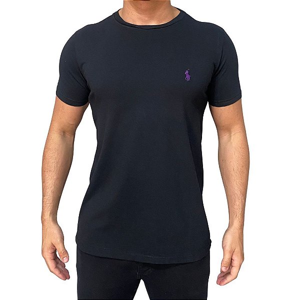 Camiseta Masculina - Polo RL Preta poney Roxo