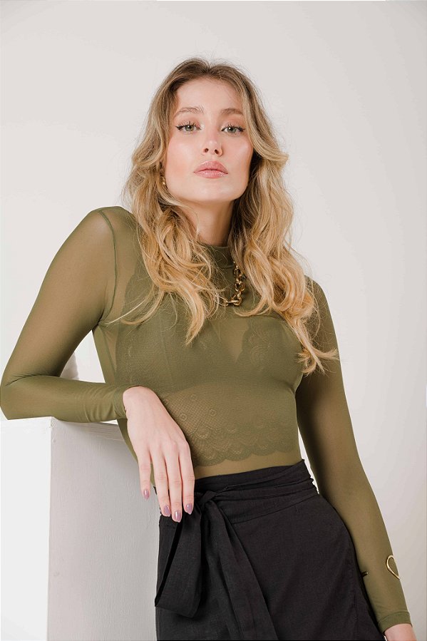 Body Tule Verde Militar Confiança