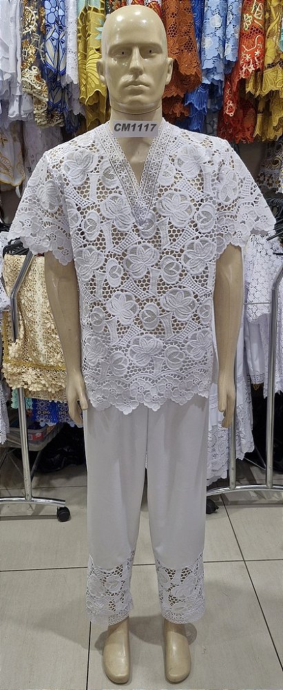 Conjunto Masculino Em Renda Africana 2 Peças - CM1117