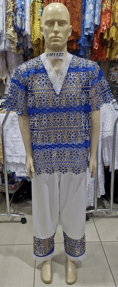 Conjunto Masculino Em Renda Africana 2 Peças - CM1122